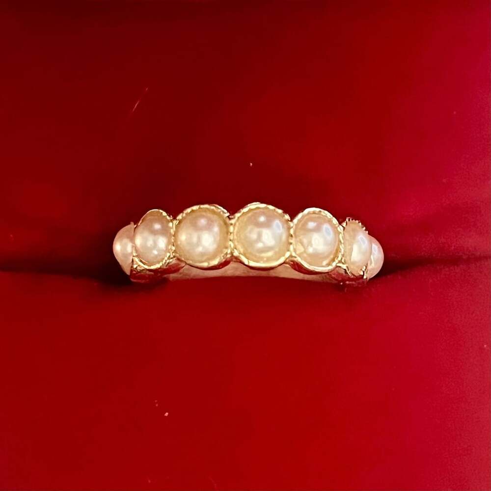 Cultured Pearl 3.5mm Eternity Band  Faux Gemstones Gold Ring